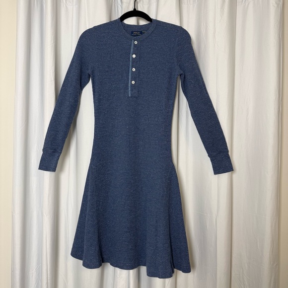 Polo Ralph Lauren Waffle-Knit Henley Maxi Dress Blue Western Boho Small - Picture 6 of 14